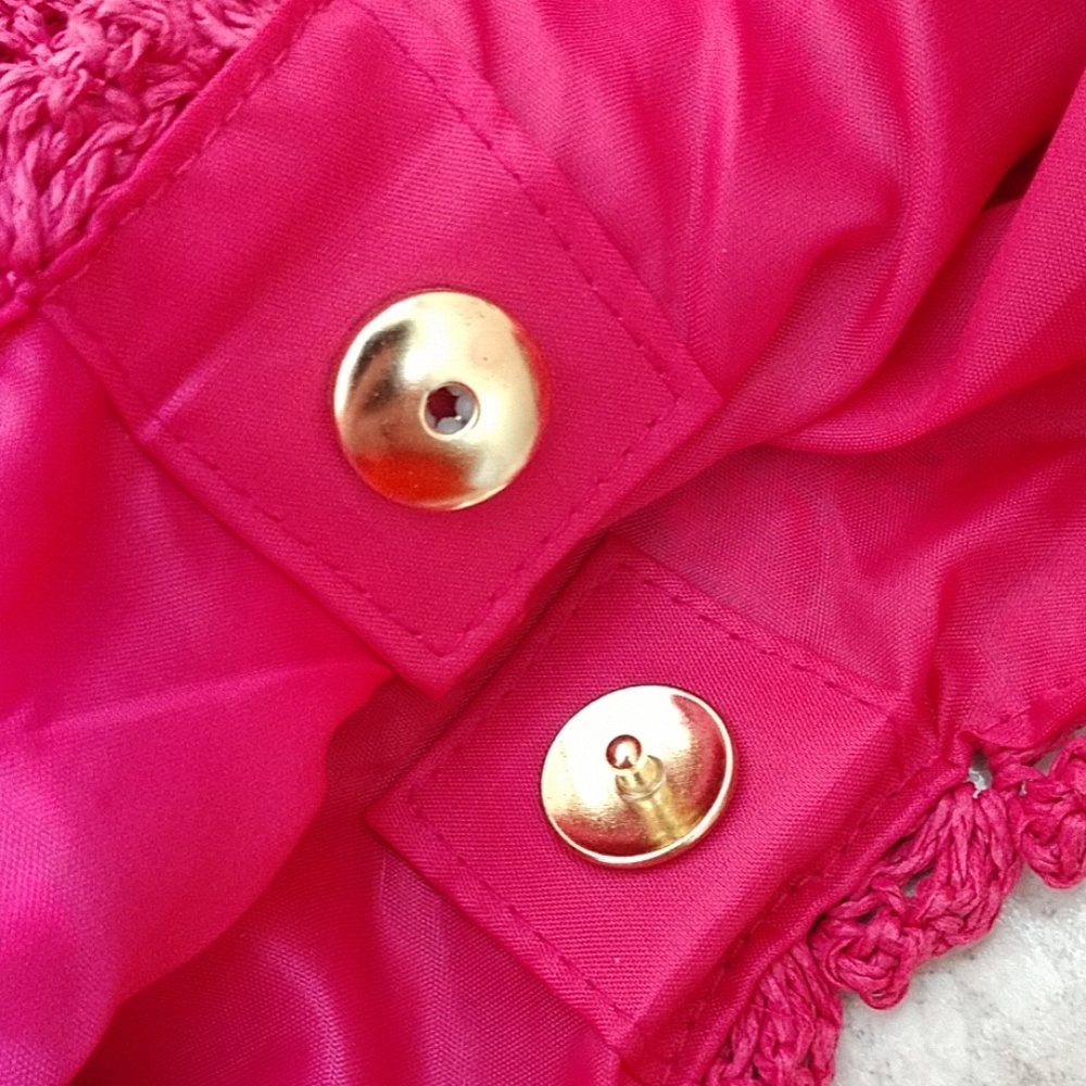 NEW Hot Pink Straw Bag Tote Lined Purse Inside Zip St. Johns Bay Embroidered - Picture 6 of 8